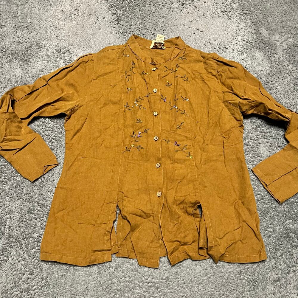 April Cornell Shirt Womens Small Brown Linen Blend Blouse Button Lagenlook